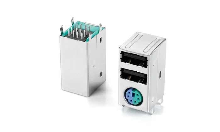 USB2.0 Dual stack MiniDIN DualColor Integrated 430Shell Ni plated