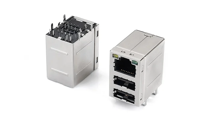 RJ USB2.0 Dual stack DIP LED YellowLeft GreenRight