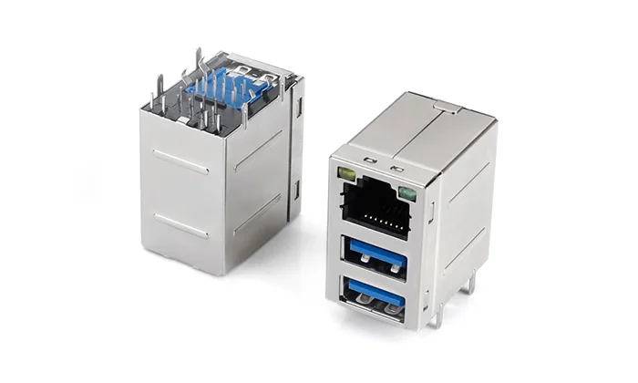 RJ USB3.0 Dual stack DIP LED YellowLeft GreenRight