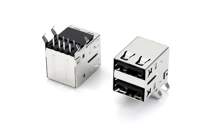 USB2.0 Dual stack PA9T Black Right angle No flange L2.6 SS
