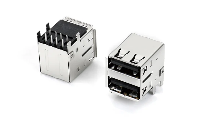 USB2.0 Dual stack PA9T Black Through hole L2.2 SS