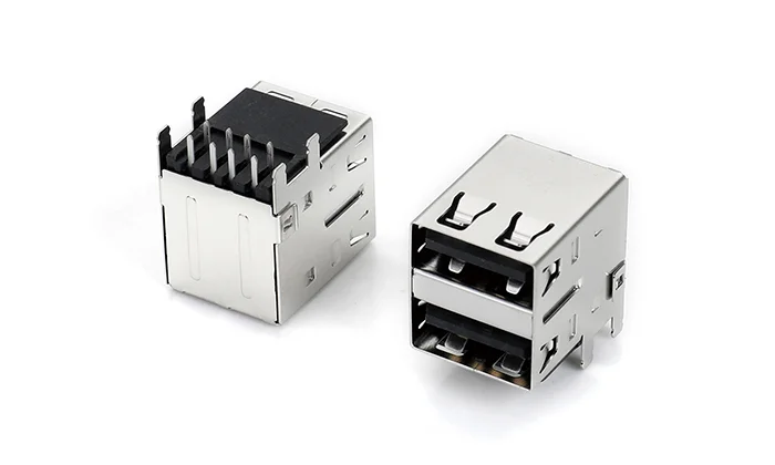 USB2.0 Dual stack PA9T Black Through hole No flange L2.2 SS