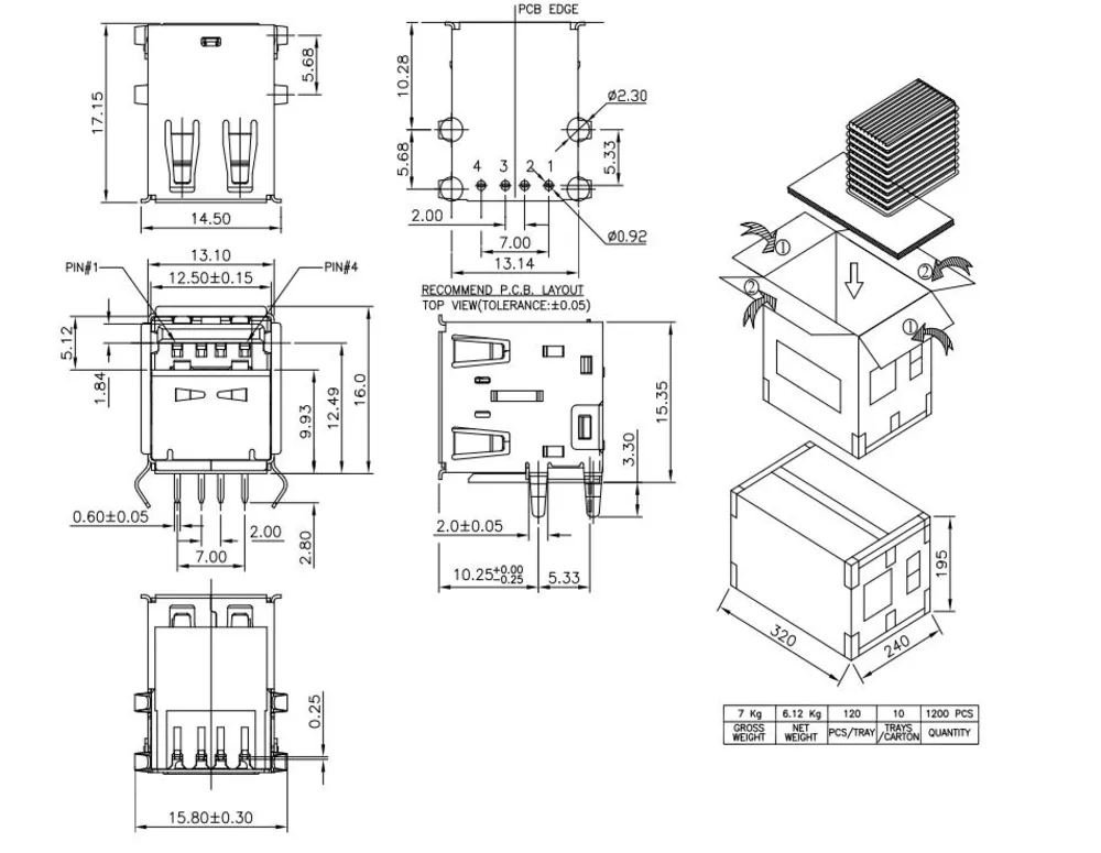 Modified Single-Layer USB 2.0 90 Degree Connector – C040080 drawing