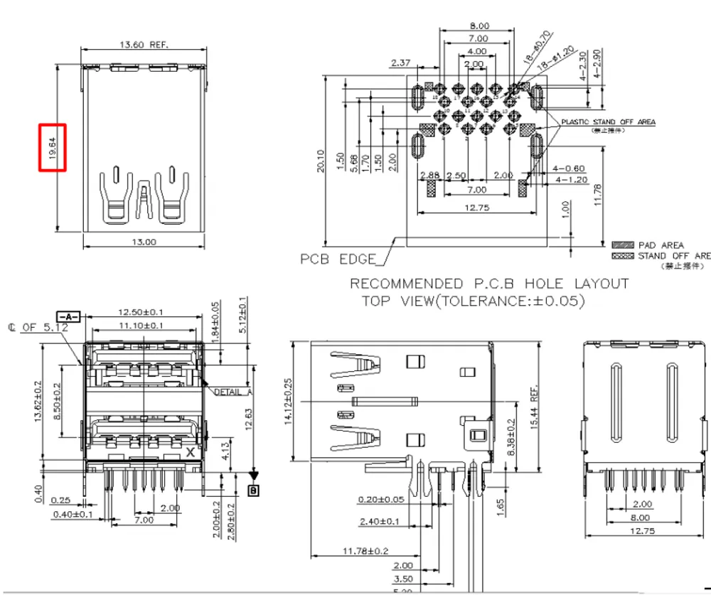 Extended USB 3.1 Double-Layer Straight-Edge Connector – L000630 drawing