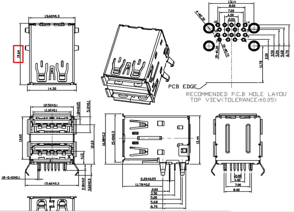 Extended USB 3.1 Double-Layer Rolled-Edge Connector – L000574 drawing