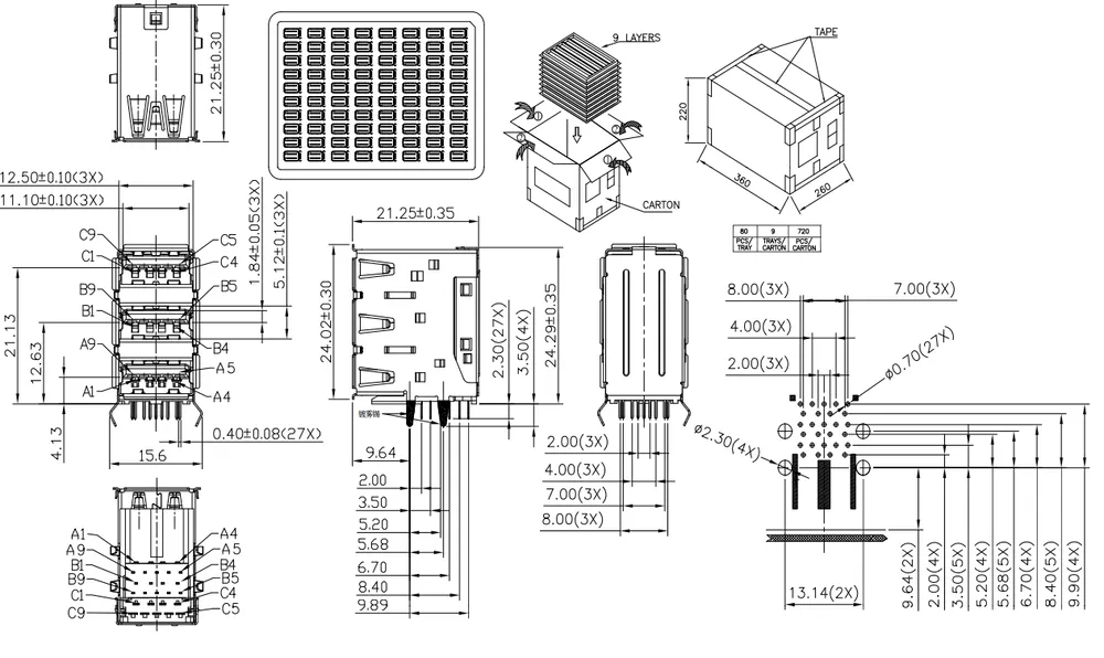 USB 3.1 Triple-Layer Connector – C071289 drawing