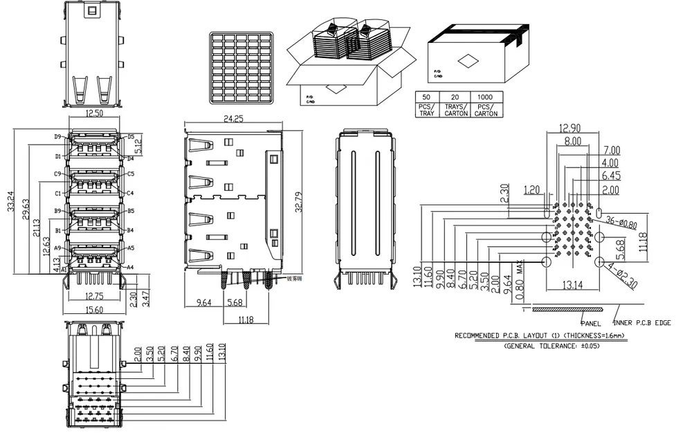 USB 3.1 Quad-Layer Connector – C071290 drawing