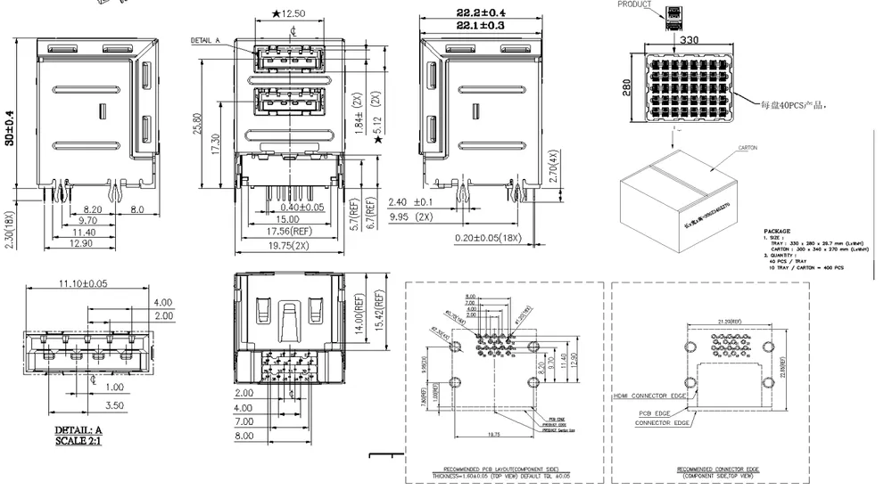 HDMI-Compatible USB 3.1 Raised Double-Layer Connector – L000724 drawing