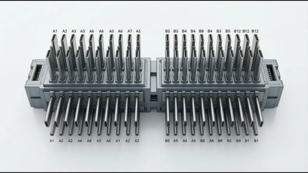 USB Type-C connector 24-pin layout diagram A1 through B12