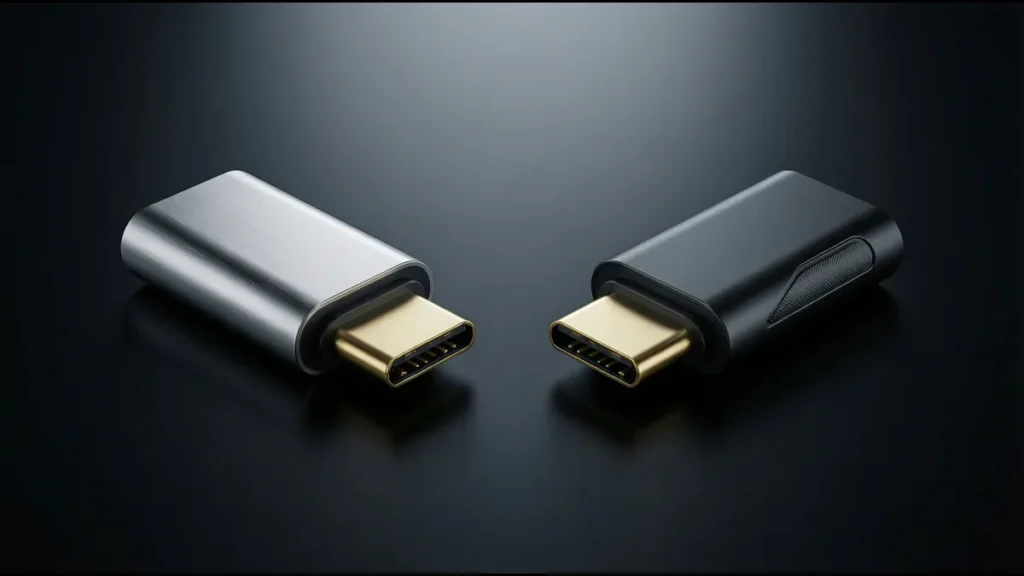 Side-by-side comparison of two USB-C connectors for protocol comparison