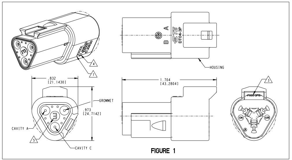 Deutsch DT04-3P-C015 3-Pin Plug Housing drawing