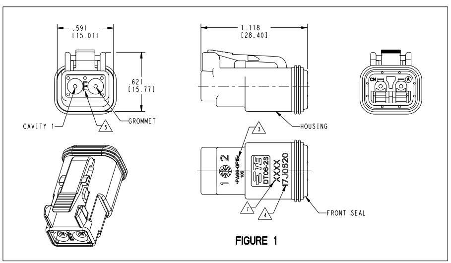 Deutsch DT06-2S-EP04 2-Socket Receptacle Housing drawing