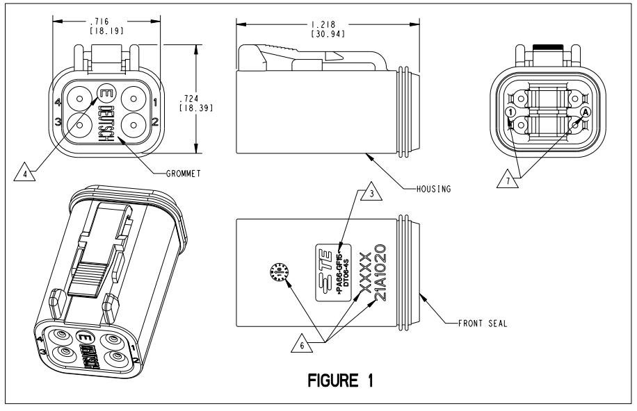 Deutsch DT06-4S-C015 4-Socket Receptacle Housing drawing