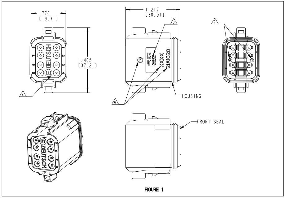 Deutsch DT06-8SA 8-Socket Receptacle Housing drawing