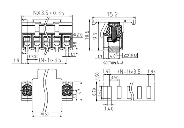 ECxx1000B000G PCB Terminal Block 3.5mm Amphenol Anytek | GSCONN drawing