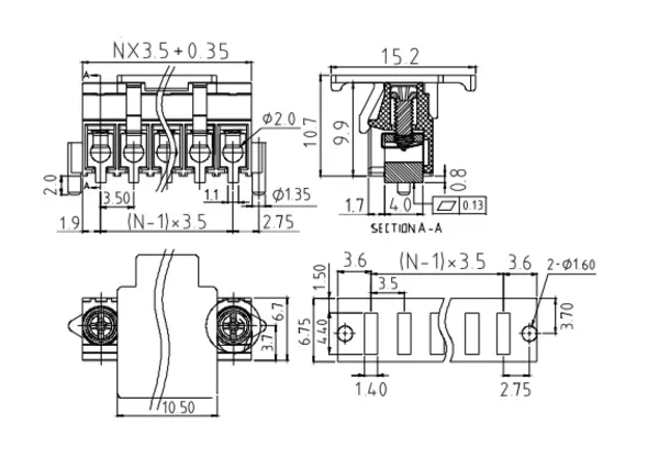 ECxx1001B000G PCB Terminal Block 3.5mm Amphenol Anytek | GSCONN drawing