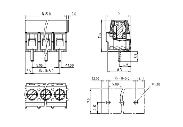 KYxx01500000G PCB Terminal Block 5.0mm Amphenol Anytek | GSCONN drawing