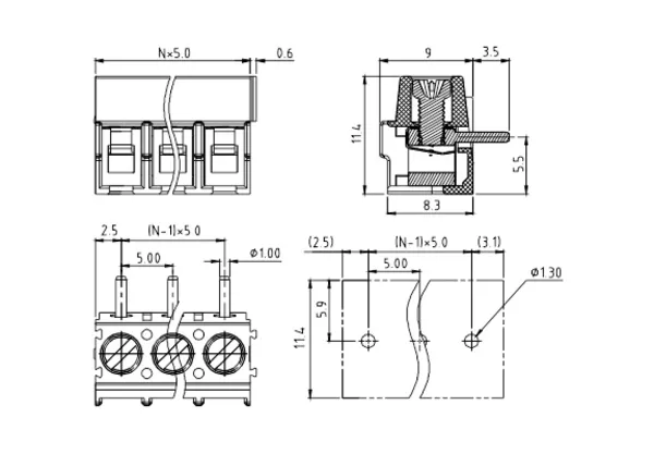 KYxx01510000G PCB Terminal Block 5.0mm Amphenol Anytek | GSCONN drawing