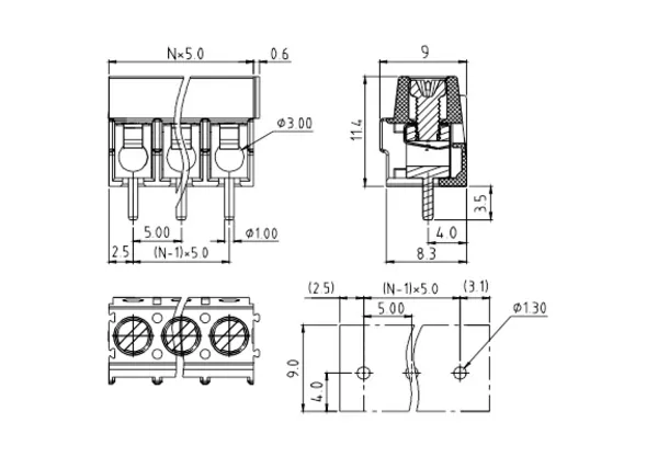 KYxx01520000G PCB Terminal Block 5.0mm Amphenol Anytek | GSCONN drawing