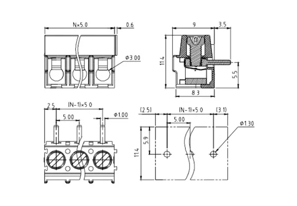 KYxx01530000G PCB Terminal Block 5.0mm Amphenol Anytek | GSCONN drawing