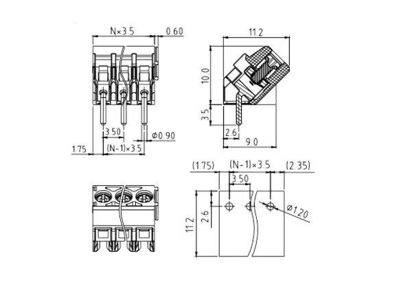 KZxx10500000G PCB Terminal Block 3.5mm Amphenol Anytek | GSCONN drawing