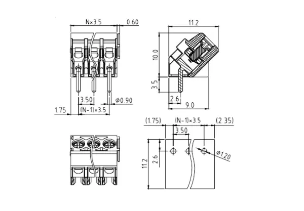 KZxx10510000G PCB Terminal Block 3.5mm Amphenol Anytek | GSCONN drawing