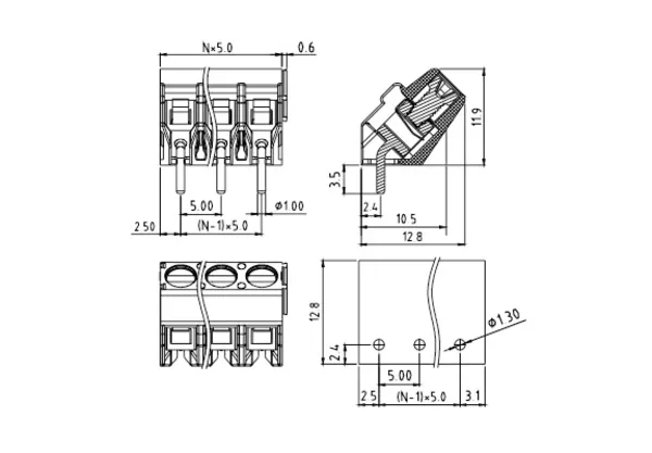 KZxx70500000G PCB Terminal Block 3.5mm Amphenol Anytek | GSCONN drawing