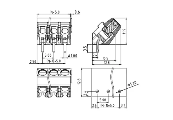KZxx70510000G PCB Terminal Block 3.5mm Amphenol Anytek | GSCONN drawing