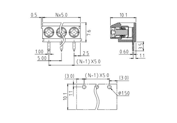 T3xx04530000G PCB Terminal Block 5.0mm Amphenol Anytek | GSCONN drawing