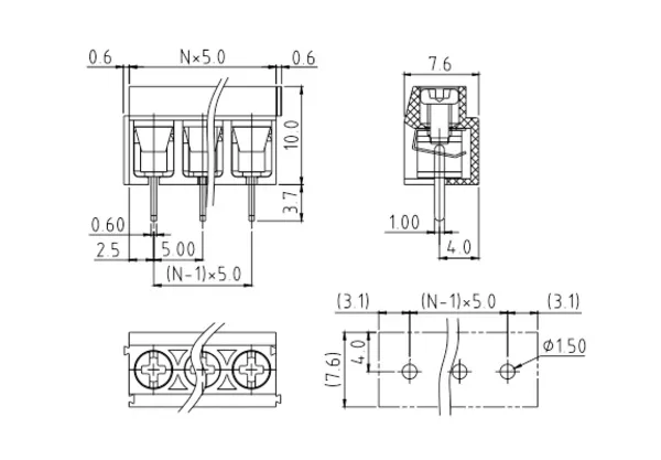 T3xx04510000G PCB Terminal Block 5.0mm Amphenol Anytek | GSCONN drawing