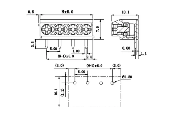T3xx046500B0G PCB Terminal Block 5.0mm Amphenol Anytek | GSCONN drawing