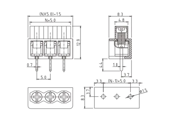 T4xx04500000G PCB Terminal Block 5.08mm Amphenol Anytek | GSCONN drawing