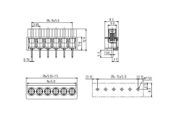 T4xx04520000G PCB Terminal Block 5.08mm Amphenol Anytek | GSCONN drawing
