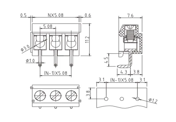 T9xx21800000G PCB Terminal Block 5.08mm Amphenol Anytek | GSCONN drawing