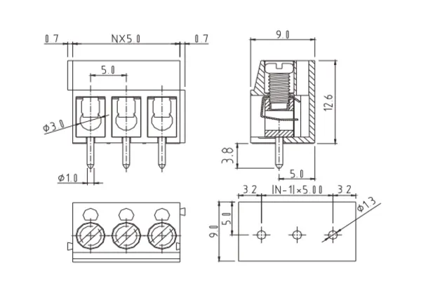 TAxx01610000G PCB Terminal Block 5.08mm Amphenol Anytek | GSCONN drawing