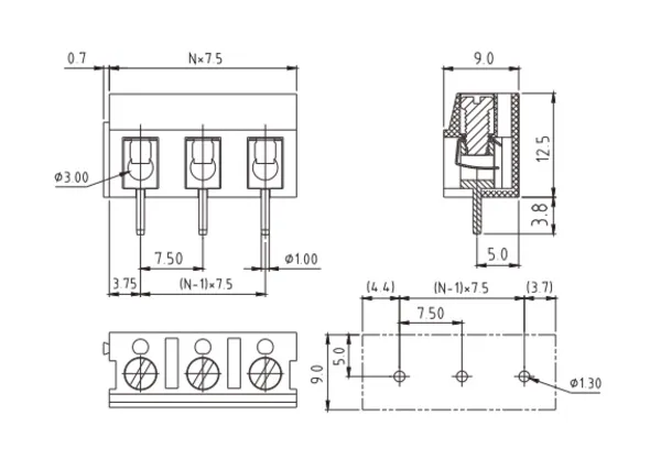 TAxx2161BB00G PCB Terminal Block 5.08mm Amphenol Anytek | GSCONN drawing