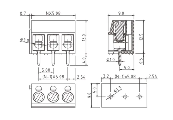 TAxx41630000G PCB Terminal Block 5.08mm Amphenol Anytek | GSCONN drawing