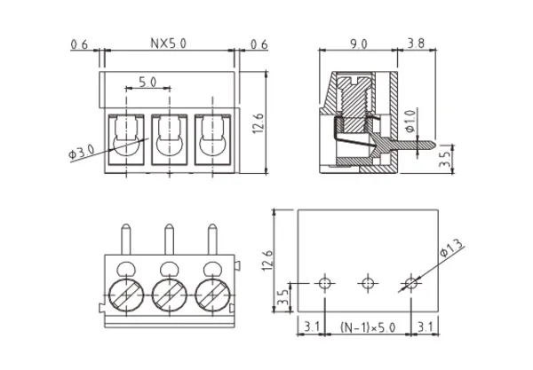 TBxx01610000G PCB Terminal Block 5.0mm Amphenol Anytek | GSCONN drawing