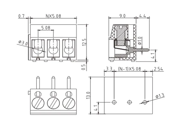 TBxx21600000G PCB Terminal Block 5.0mm Amphenol Anytek | GSCONN drawing