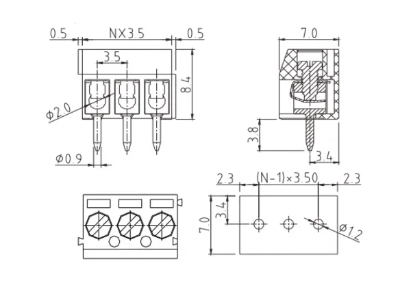 TExx01610000G PCB Terminal Block 3.5mm Amphenol Anytek | GSCONN drawing
