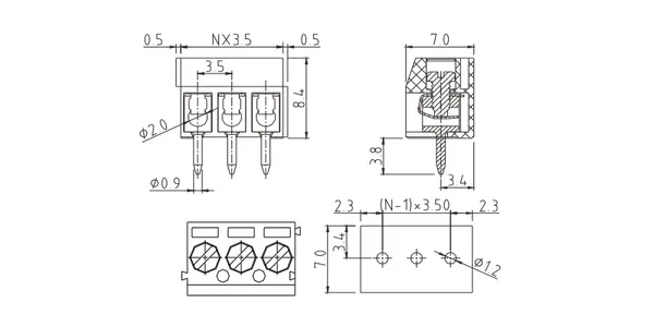 TExx01640000G PCB Terminal Block 3.5mm Amphenol Anytek | GSCONN drawing