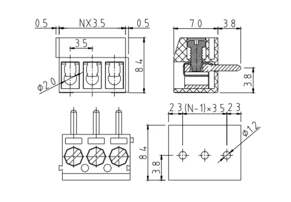 TFxx01610000G PCB Terminal Block 3.5mm Amphenol Anytek | GSCONN drawing