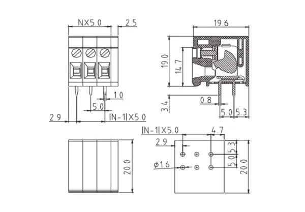 TRxx05510000G PCB Terminal Block 5.0mm Amphenol Anytek | GSCONN drawing