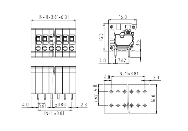 TRxx35500000G PCB Terminal Block 3.5mm Amphenol Anytek | GSCONN drawing