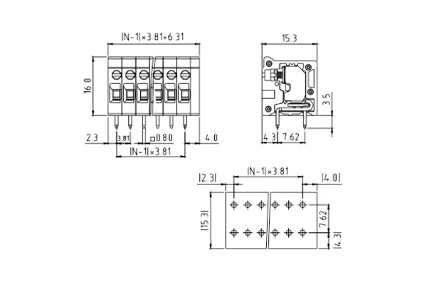 TRxx35510000G PCB Terminal Block 3.5mm Amphenol Anytek | GSCONN drawing