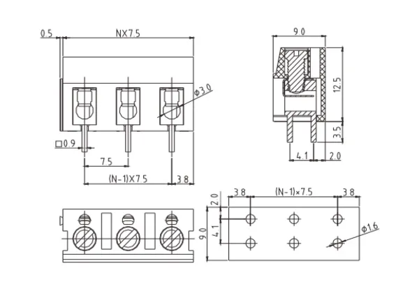VAxx21600000G PCB Terminal Block 5.08mm Amphenol Anytek | GSCONN drawing