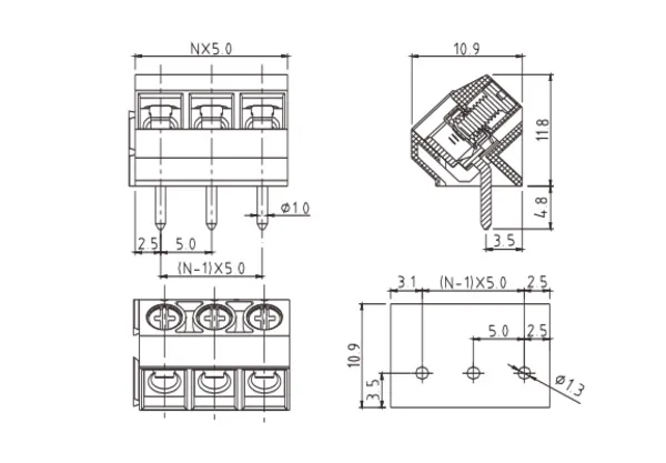 VYxx01600000G PCB Terminal Block 5.0mm Amphenol Anytek | GSCONN drawing