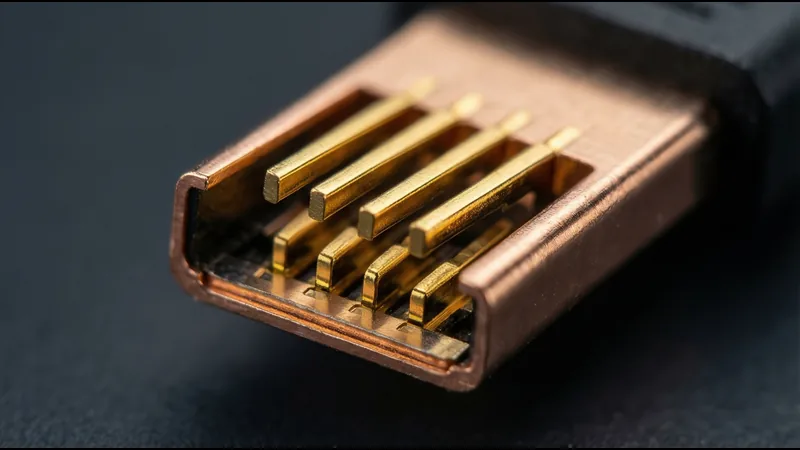 USB connector contact pins with gold plating detail
