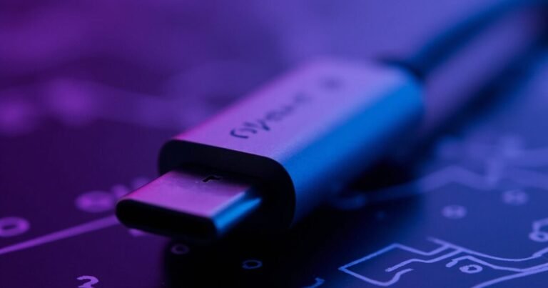USB4 Type-C connector with purple and blue ambient lighting