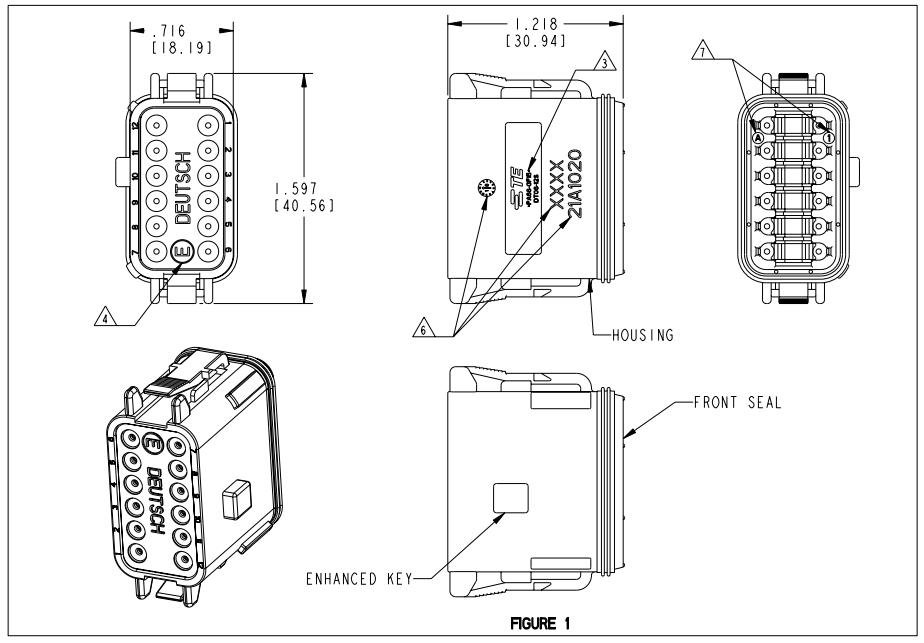 Deutsch DT06-12SA-C015 12-Socket Receptacle Housing, Gray drawing